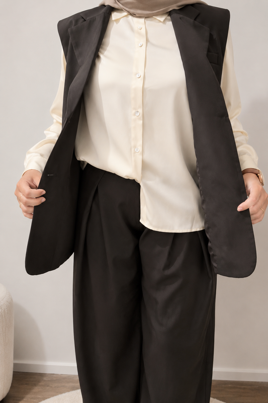 Ensemble Tailleur Gilet Sans Manches & Pantalon Large
