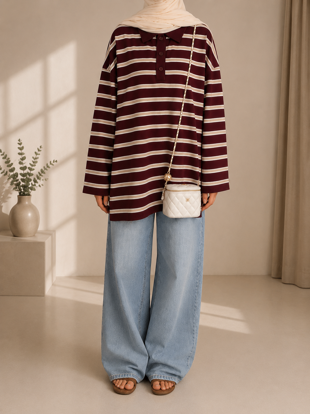 T-shirt Polo Oversize Rayé