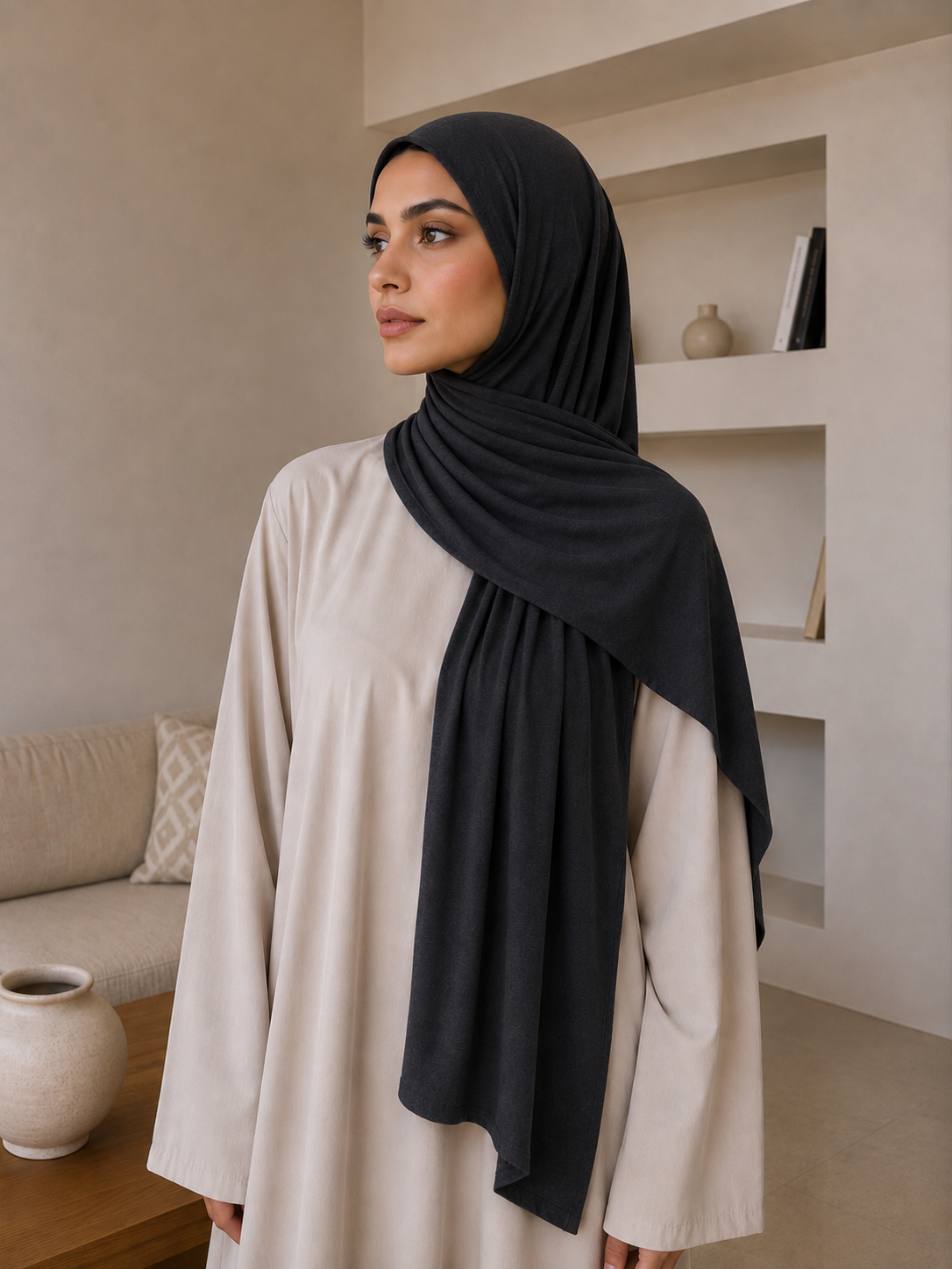 Hijab jersey Premuim – gris chiné foncé