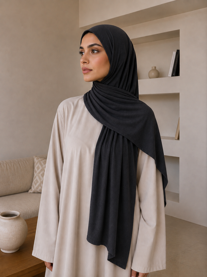 Hijab jersey Premuim – gris chiné foncé