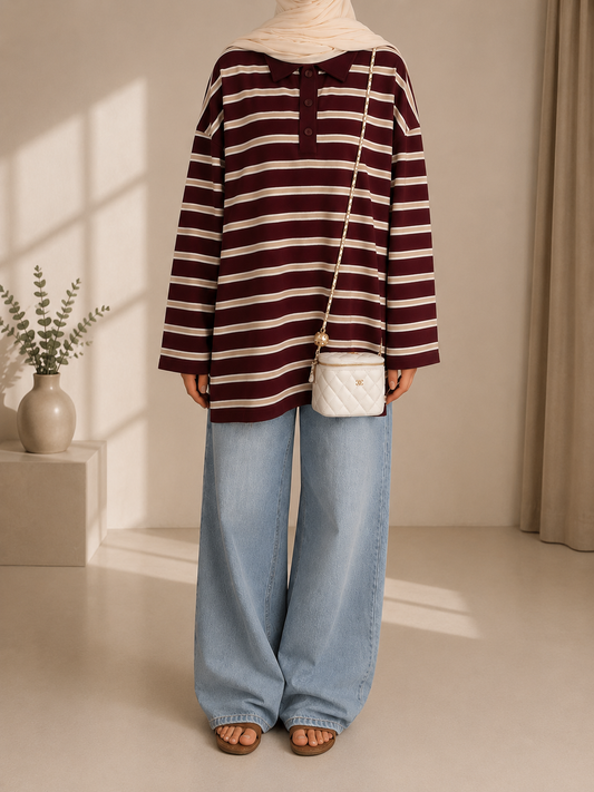 T-shirt Polo Oversize Rayé
